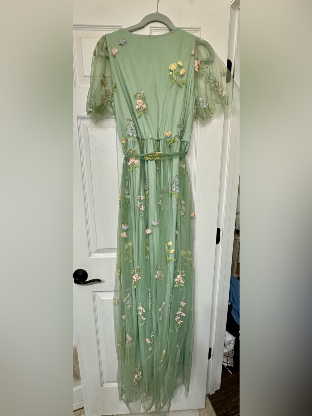Baltic Born Sage Green Floral Embroidered Tulle Gown XL - Picture 10 of 13
